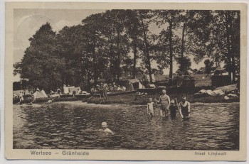 AK Grünheide (Mark) Werlsee Insel Lindwall Menschen und Zelte 1925