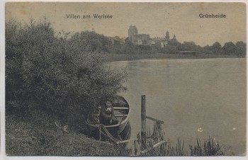 AK Grünheide (Mark) Villen am Werlsee Kind im Boot 1920