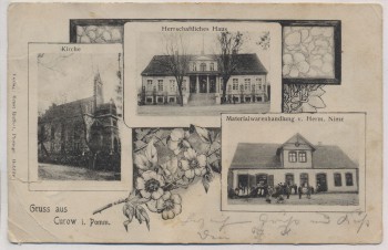 VERKAUFT !!!   AK Gruss aus Curow in Pommern Kirche Warenhandlung Kurów (Kołbaskowo) b. Stettin Szczecin Polen 1904 RAR
