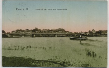 AK Plaue an der Havel Ortsansicht Partie an der Havel mit Havelbrücke b. Brandenburg 1916