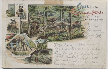 Litho Gruss von der Leichtweiss-Höhle bei Wiesbaden Räuberhauptmann Frau 1903