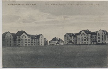 AK Niederzwehren bei Kassel Neue Artillerie-Kaserne z. Zt. Landsturm-Inf.-Ersatz-Bataillon Feldpost 1915