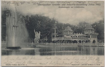 AK Zittau Oberlausitzer Gewerbe- und Industrie-Ausstellung Reichsdampfer mit Lichtfontäne 1902