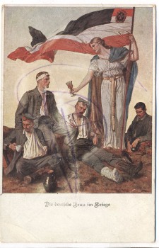 AK Offizielle Postkarte Patriotika 1.Weltkrieg Die deutsche Frau im Kriege Rotes Kreuz 1915
