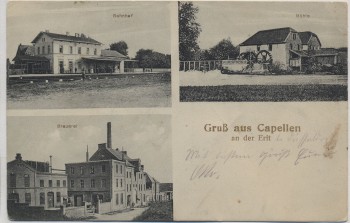 AK Gruß aus Capellen an der Erft Kapellen (Grevenbroich) Bahnhof Mühle Brauerei Feldpost 1915