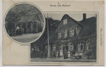AK Gruss aus Rostorf Waidmannsruh mit Laubenpartie b . Kellinghusen 1910 RAR