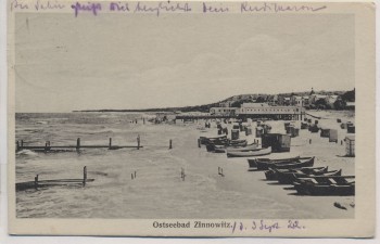 AK Ostseebad Zinnowitz Strandansicht Boote Steg 1922