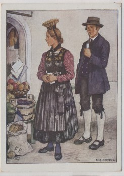 Künstler-AK M. E. Fossel Vorarlberg Bregenzwald Mann und Frau in Tracht Österreich Ostmärkische Volkstrachten VDA Nr. 6 1935