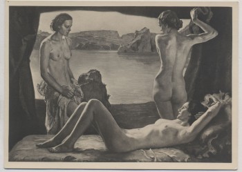VERKAUFT !!!   Künstler-AK Ernst Liebermann Am Gestade Akt 3 Frauen München Haus der Deutschen Kunst HDK 317 1935