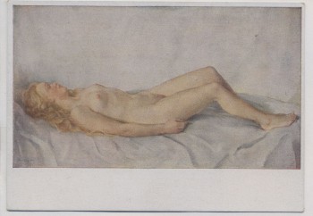 VERKAUFT !!!   Künstler-AK Wilhelm Hempfing Liegender Akt Frau München Haus der Deutschen Kunst HDK 22 1935