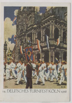 Künstler-AK Köln Festzug am Rathaus 14. Deutsches Turnfest 1928