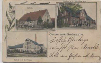 VERKAUFT !!!   AK Gruss aus Sudweyhe Fabrik Schule Gasthof b. Weyhe 1904 RAR