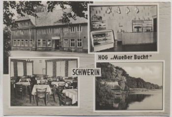VERKAUFT !!!   AK Mehrbild Schwerin HOG Mueßer Bucht Gaststätte Innenansicht 1966