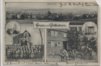 VERKAUFT !!!   AK Gruss aus Wolferborn Pfarrhaus Schule Kirche b. Büdingen 1910 RAR