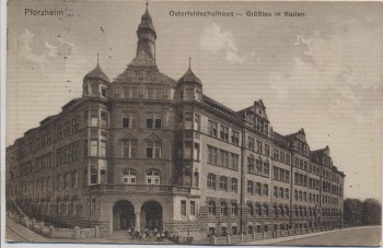 AK Pforzheim Osterfeldschulhaus Größtes in Baden 1913