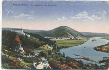 AK Regensburg Donaupartie mit Walhalla Inflationsmarken 1922