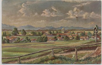 Künstler-AK Gruss aus Oberhaching Deisenhofen Ortsansicht 1913 RAR