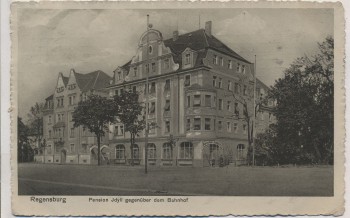 AK Regensburg Pension Idyll gegenüber dem Bahnhof 1913 RAR