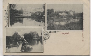AK Harpstedt Ortsansicht Boote Pferd im Wasser 1911 RAR