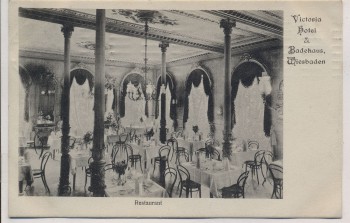 AK Wiesbaden Victoria Hotel Badehaus Restaurant Innenansicht 1911
