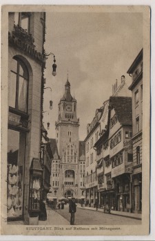 VERKAUFT !!!   AK Stuttgart Blick auf Rathaus mit Münzgasse Inflation 1922