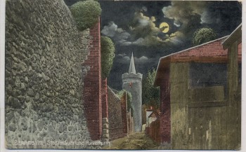 VERKAUFT !!!   AK Bernau b. Berlin Stadtmauer und Pulverturm bei Mondschein 1910