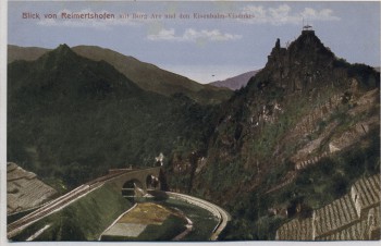 AK Altenahr Blick von Reimertshofen mit Burg Are und Eisenbahn-Viadukt 1910