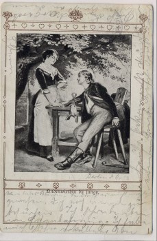 Künstler-AK Lindenwirtin du junge Mann und Frau Jugendstil 1903