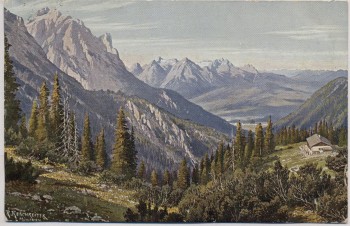 Künstler-AK Hochlandhütte am Wörner bei Mittenwald R. Reschreiter 1915
