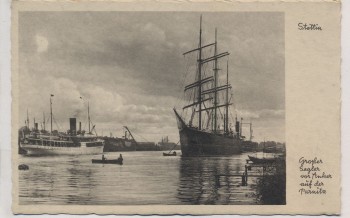 AK Foto Stettin Großer Segler vor Anker auf der Parnitz Szczecin Pommern Polen 1940