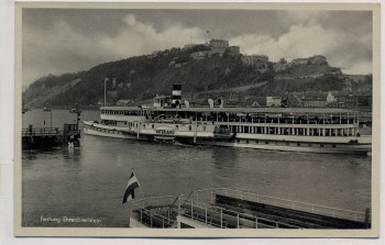 VERKAUFT !!!   AK Foto Festung Ehrenbreitstein mit Dampfer Vaterland Rhein Koblenz 1940
