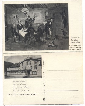 AK Klappkarte Hotel Wildemann b. Clausthal-Zellerfeld Oberharz mit Sage vom Wilden Mann 1930