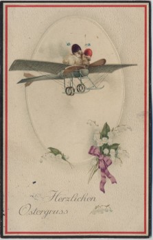 AK Herzlichen Ostergruss 2 Küken im Flugzeug 1919