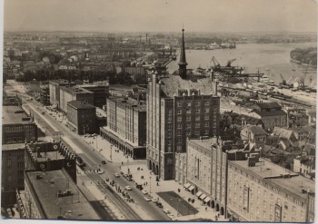 AK Foto Rostock Blick von der Marienkirche auf Lange Straße 1963