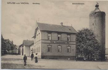 AK Gruss aus Vacha Sandweg Bahnhofstrasse Hotel Weimarischer Hof Storchennest 1910 RAR