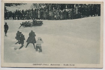 AK Oberhof in Thüringen Bobrennen Große Kurve Bob Bobbahn viele Menschen 1930