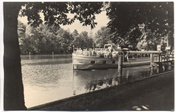 AK Königs Wusterhausen Ortsteil Neue Mühle Schleusenausfahrt mit Schiff Horrido 1963