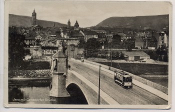 VERKAUFT !!!   AK Foto Jena Camsdorfer Brücke mit Straßenbahn 1939