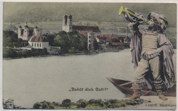 AK Säckingen Behüt dich Gott ! Ortsansicht mit Trompeter 1912