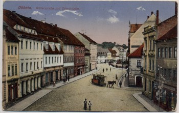 AK Döbeln Ritterstraße mit Oberbrücke Restauration Goldne Sonne 1931