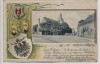 Präge-AK Litho Güsten Ortsansicht mit Wappen 1903