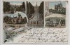 VERKAUFT !!!   Litho Gruss von Wilhelmshöhe Kassel Cafe Mulang Hotel Ridinger Schloss Löwenburg ... 1898