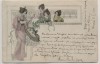 Künstler-AK Frau mit Harfe 3 Frauen hören zu Jugendstil 1900