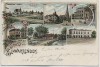 AK Litho Gruss aus Schwarzenbek in Schleswig-Holstein Bahnhof Schule Kirche ... 1899 RAR