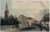 AK Perleberg Wittenbergerstraße mit Kirche und Mostrich-Fabrik viele Menschen 1904 RAR