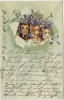 Präge-AK 3 Hunde mit Glocken Blumen 1904