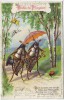 Präge-AK Fröhliche Pfingsten 2 Maikäfer mit Schirm Zylinder Gedicht 1904
