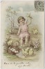 VERKAUFT !!!   Künstler-AK Kind Engel Korb Küken Ostern Jugendstil 1905