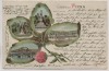 Kleeblatt Litho Gruss aus Pirna Denkmal Kaserne Totalansicht 1905