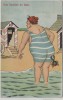 Künstler-AK Frau am Strand Krebs am Hintern Humor 1920